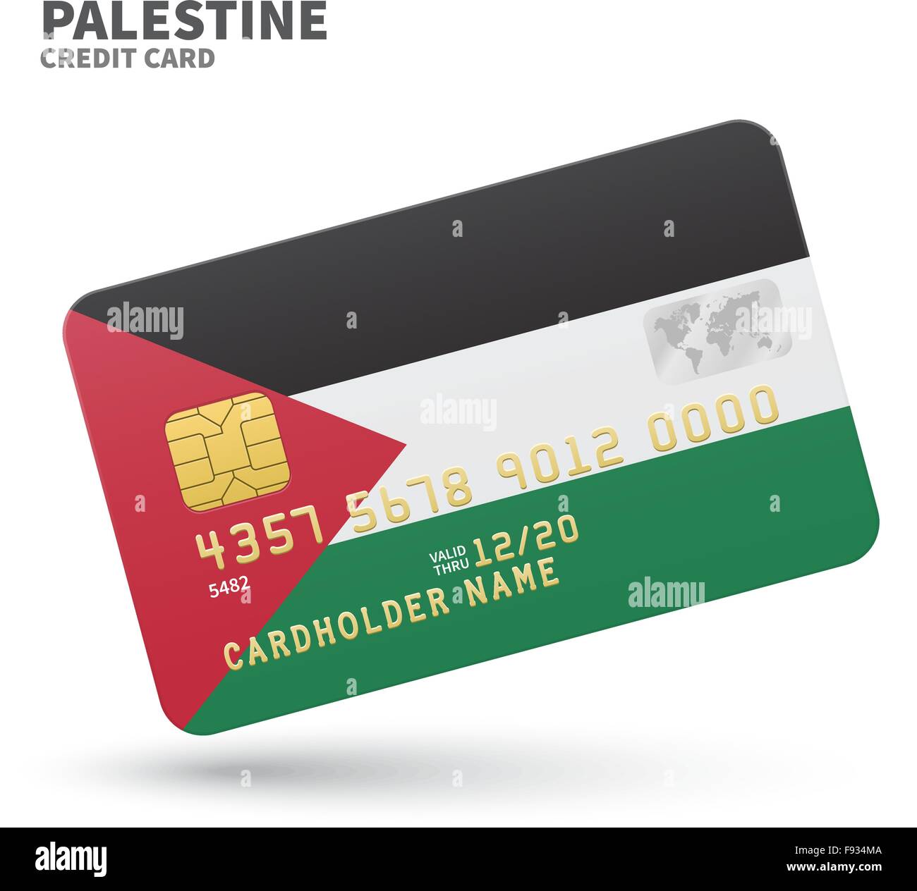 Credit card with Palestine flag background for bank, presentations and business. Isolated on white Stock Vector