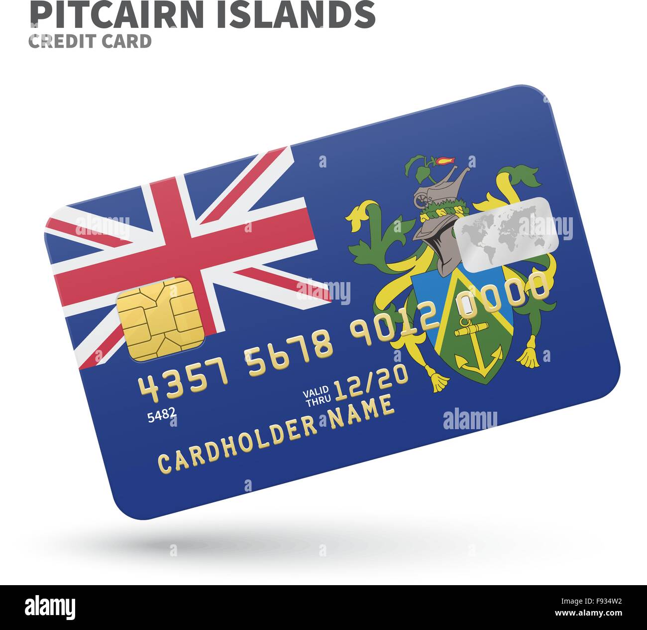 Credit card with Pitcairn Islands flag background for bank, presentations and business. Isolated