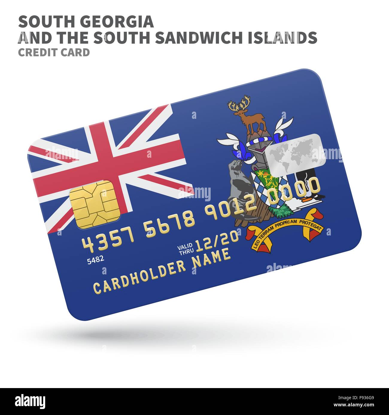 Credit card with South Georgia and Sandwich Islands flag background for bank, presentations, business. Isolated on white Stock Vector
