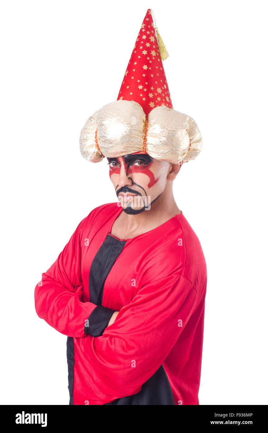 Wizard in red costume isolated on white Stock Photo - Alamy