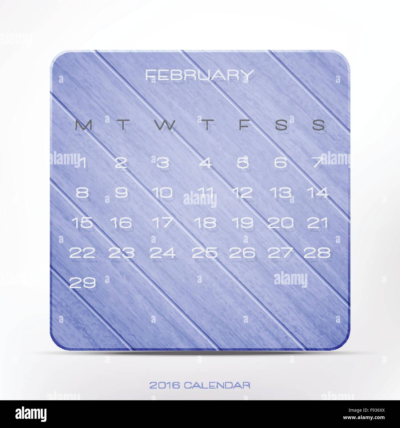 trendy, 2016 year calendar over violet wooden frame, isolated on white background. vector February planner design Stock Vector