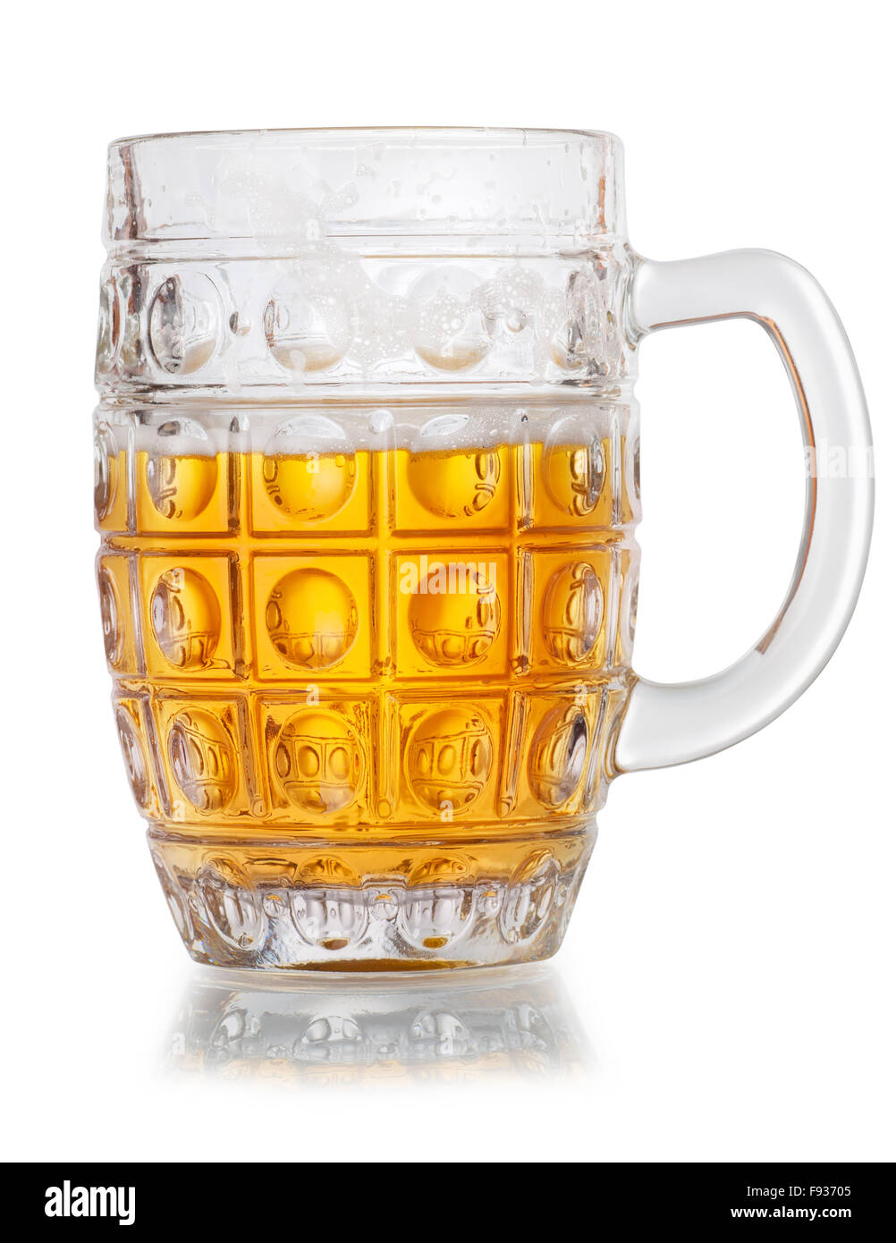 Mug of lager beer half empty isolated on white background Stock Photo
