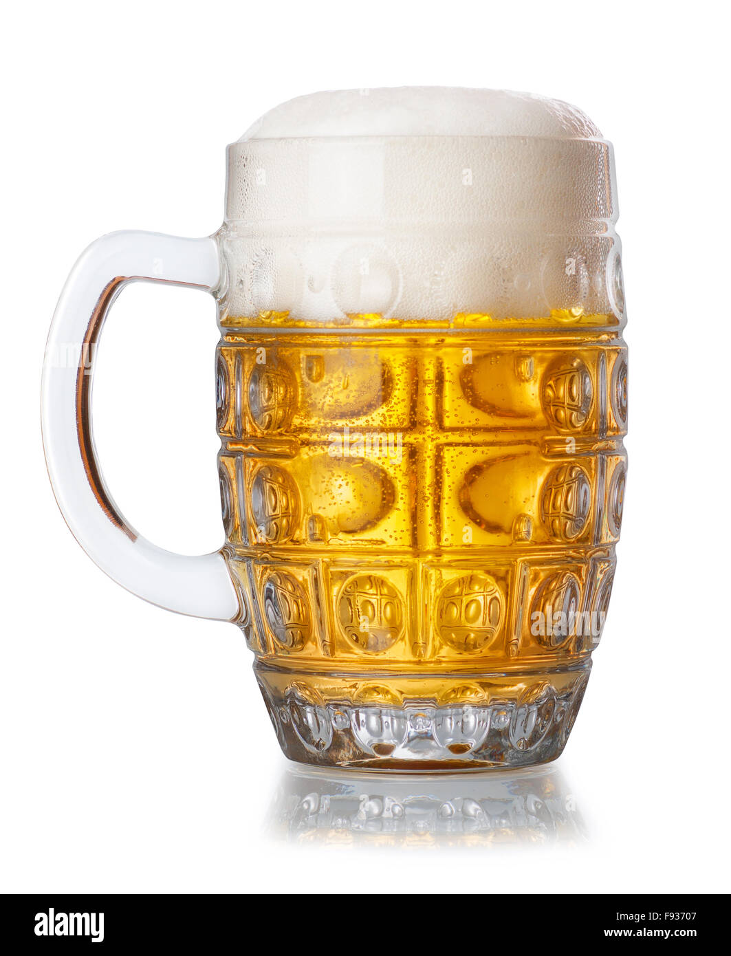 mug of fresh unbottled beer with froth isolated on white background Stock Photo