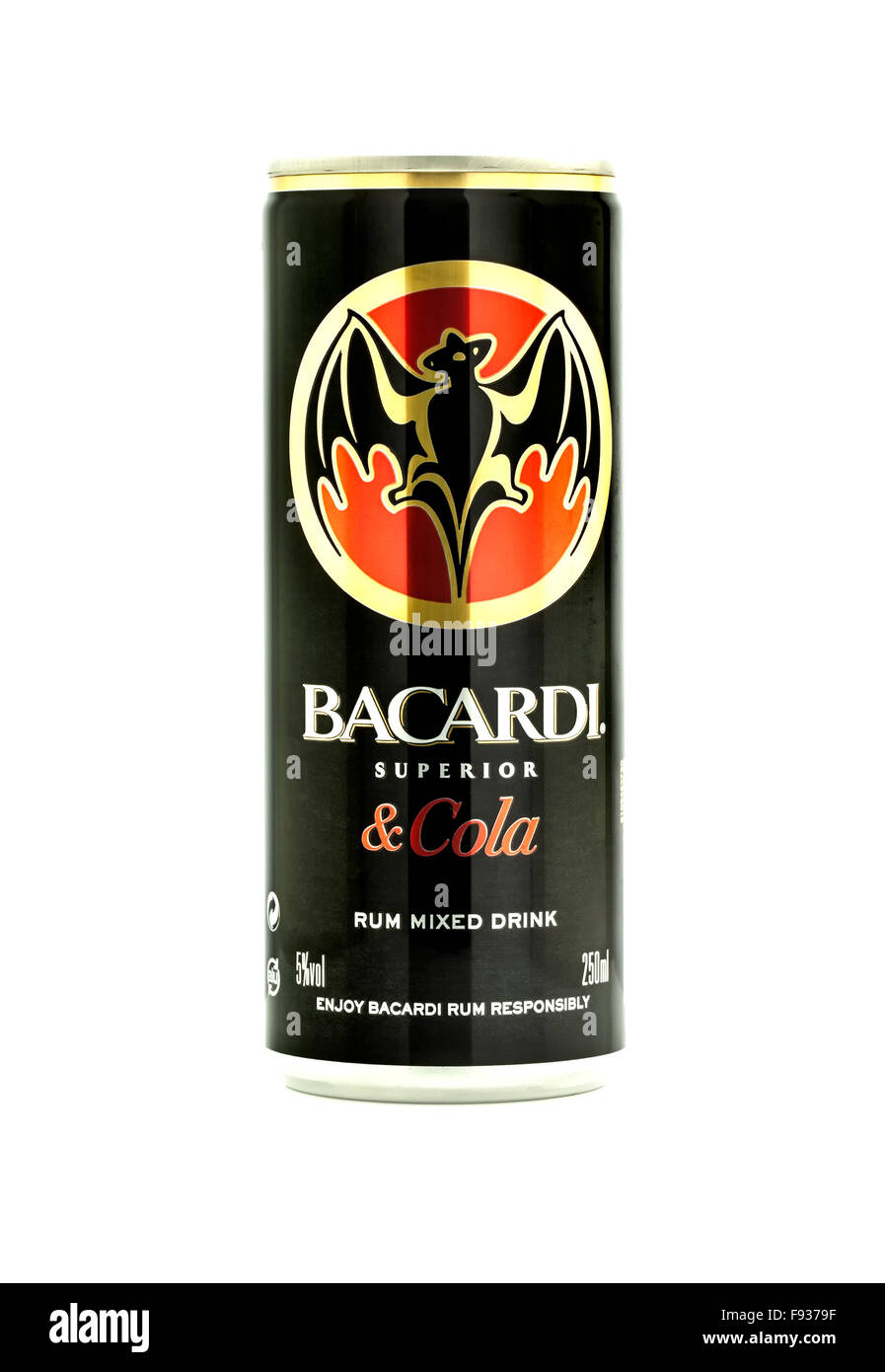 Can Of Bacardi and Cola mixer drink on a white background Stock Photo