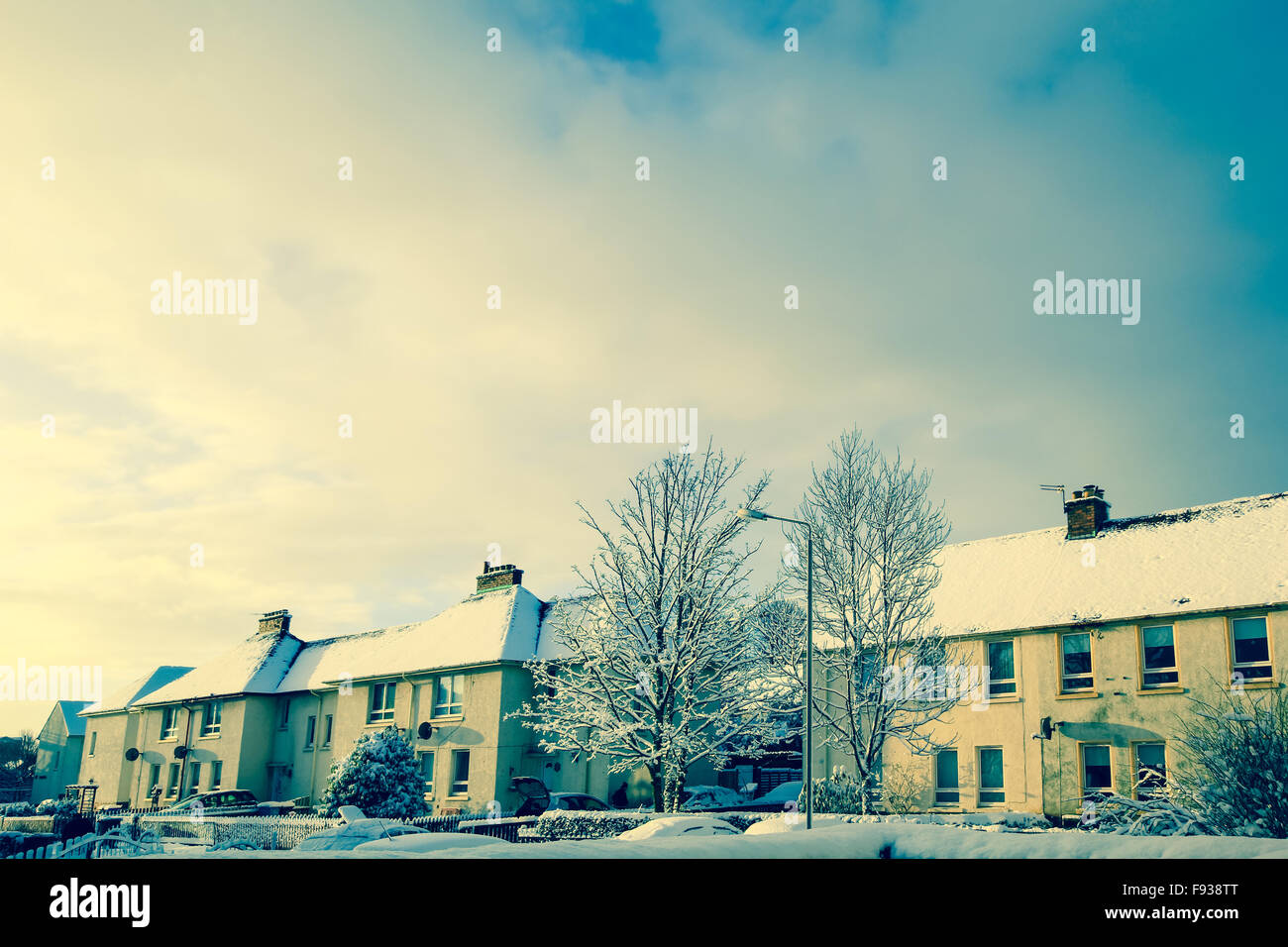 Beautiful winter landscape with houses covered with snow Stock Photo ...