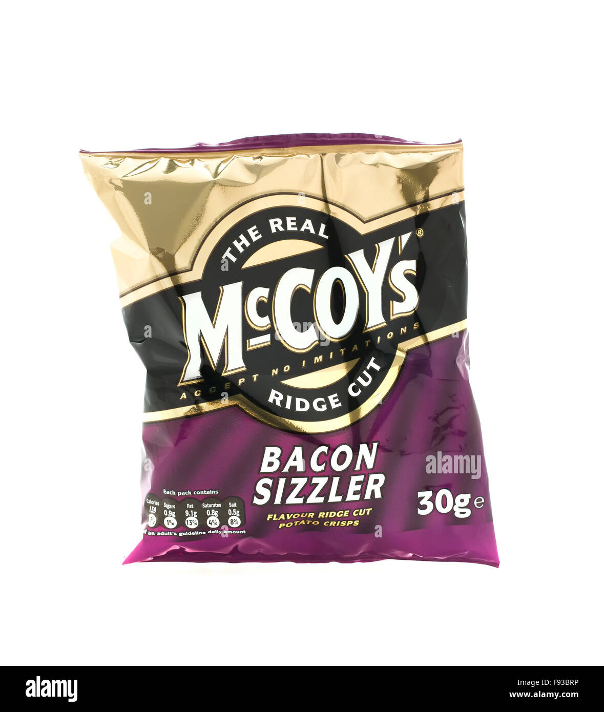 Bacon Sizzler McCoy Ridge Cut Crisps on a white background, McCoy's are