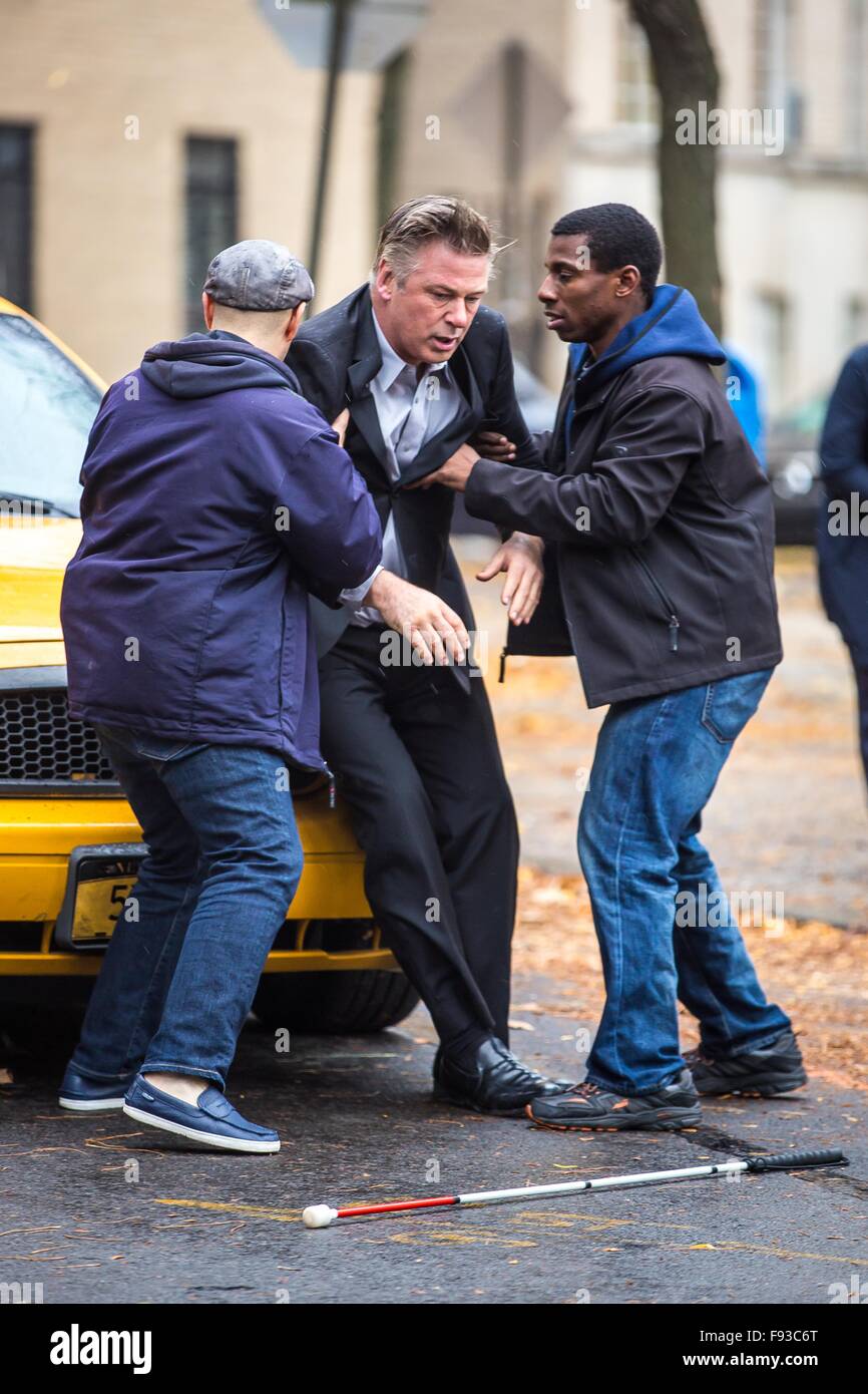 Alec Baldwin and Demi Moore on the set of their new movie 'Blind' in Brooklyn, NY. Stunt double of Alec Baldwin was hit by a taxi cab.  Featuring: Alec Baldwin Where: NY, New York, United States When: 12 Nov 2015 Stock Photo