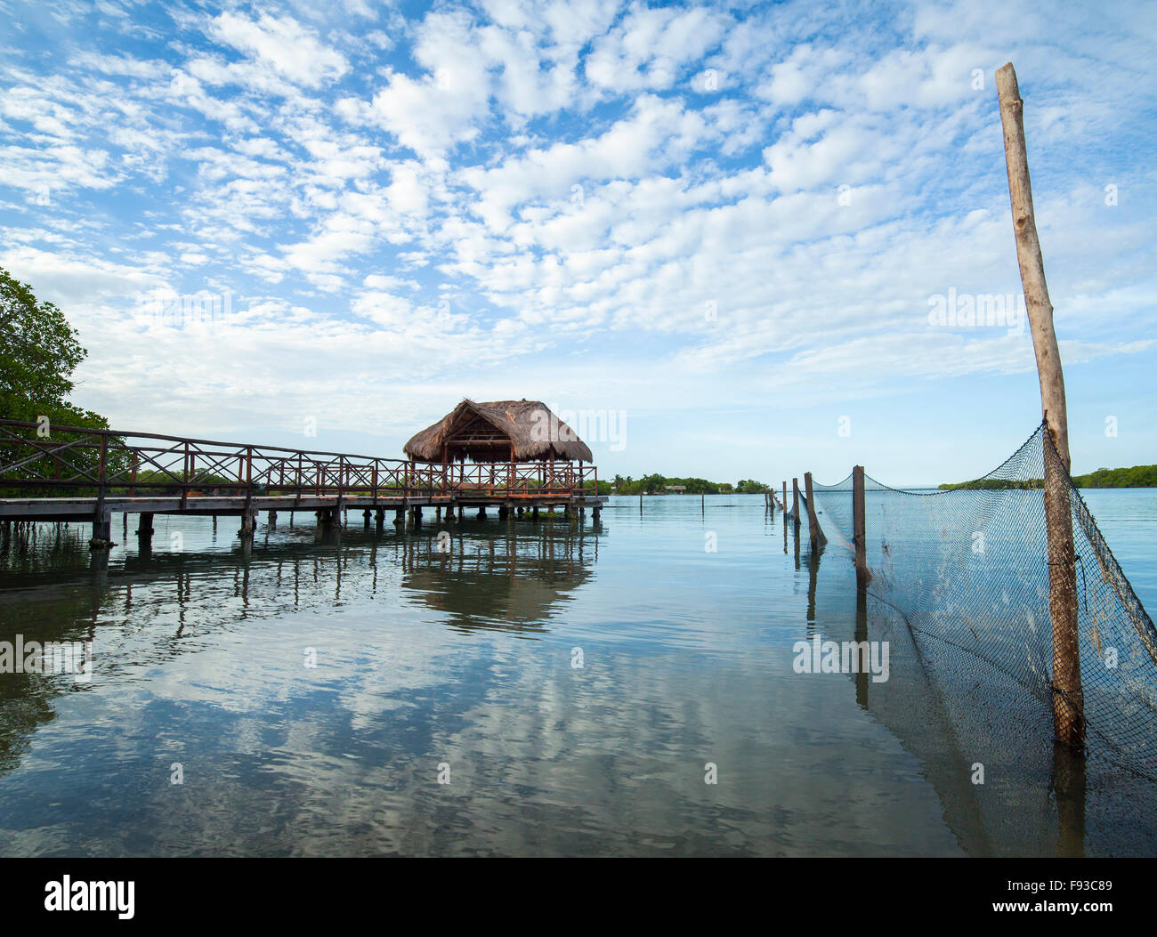 Palapa on stilts, Laguna de Mecoacan near Paraiso, Tabasco. Stock Photo