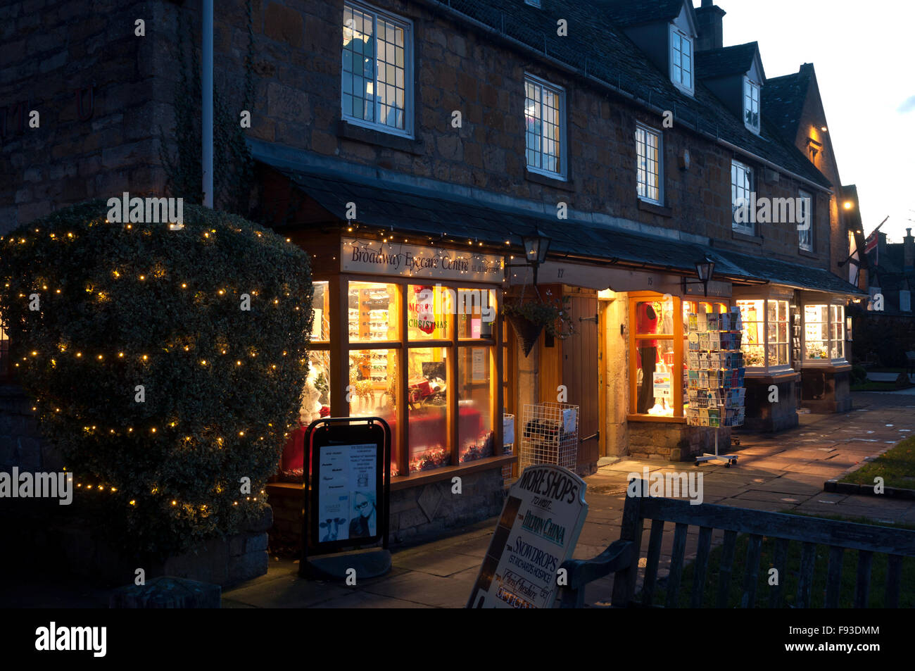 Shops in High Street at Christmas, Broadway, Worcestershire, England