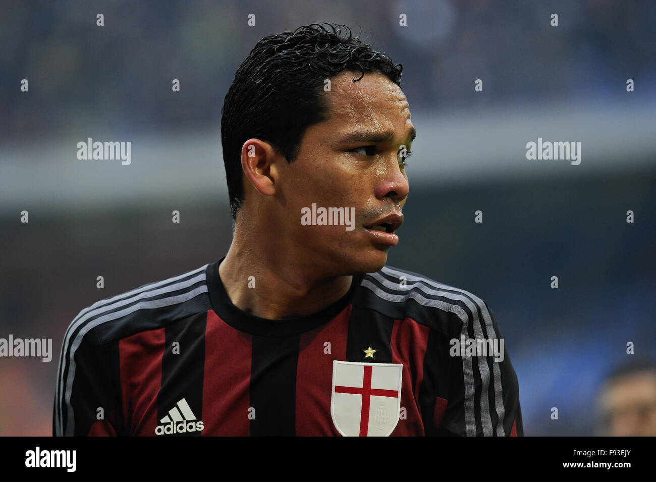 Milan, Italy. Decembe 13th, 2015.  Carlos Bacca of ACMilan during the Italian Serie A League soccer match between AC Milan and H.Verona at San Siro Stadium in Milan, Italy. Credit:  Gaetano Piazzolla/Alamy Live News Stock Photo
