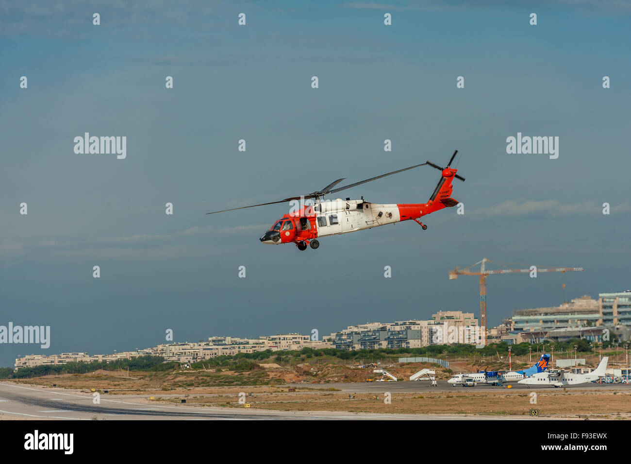 Israel, Tel Aviv, helicopter taking of at Sde Dov airport Stock Photo