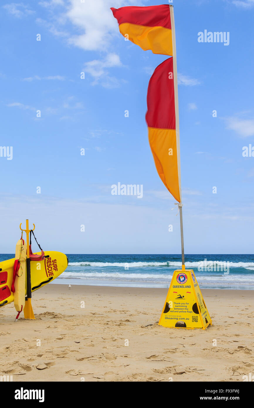 Surfers Paradise beach rescue flotation devices on standby Stock Photo
