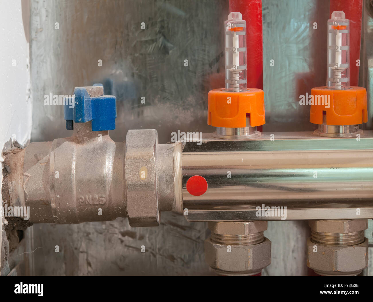 underfloor heating system in boiler-room Stock Photo