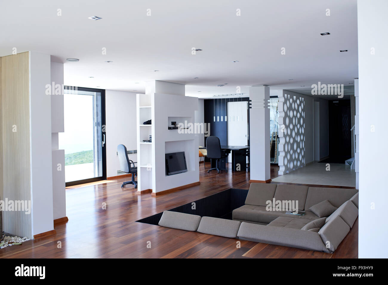 View of Architecture, Interior, modern apartment, wide living room Stock Photo ...