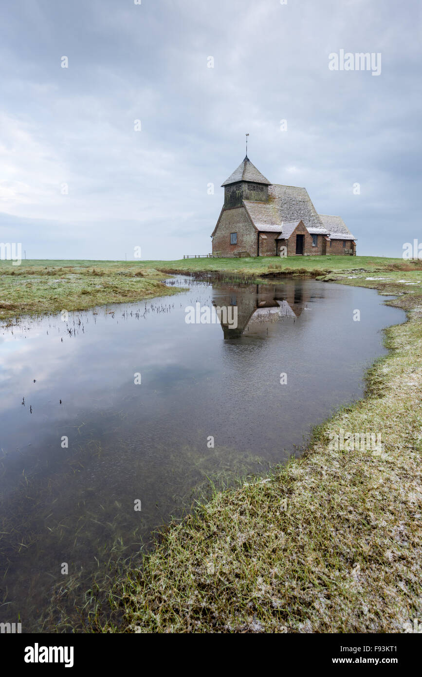 St Thomas a Becket (also known as Fairfield) church, just after a light dusting of snow. Stock Photo