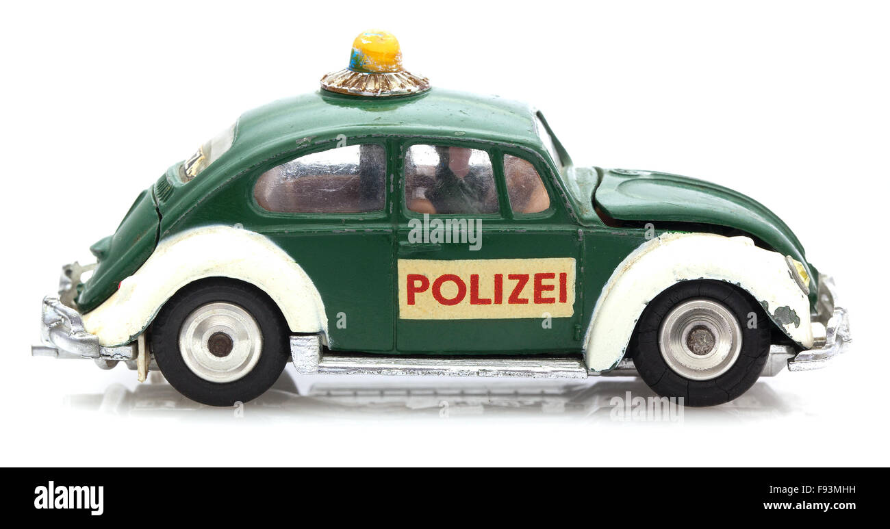 Old Polizei VW Beetle Corgi  Die cast model on a white background. Stock Photo