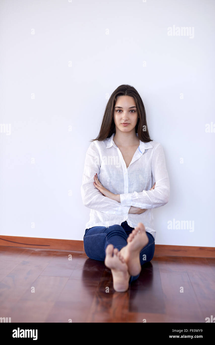 portrait of happy young beautiful woman at home Stock Photo - Alamy