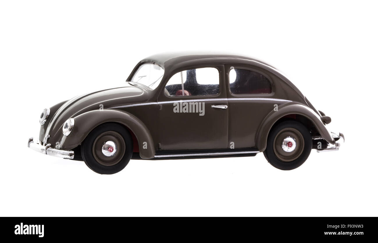 VW Beetle in Brown Die cast model on a white background. Stock Photo