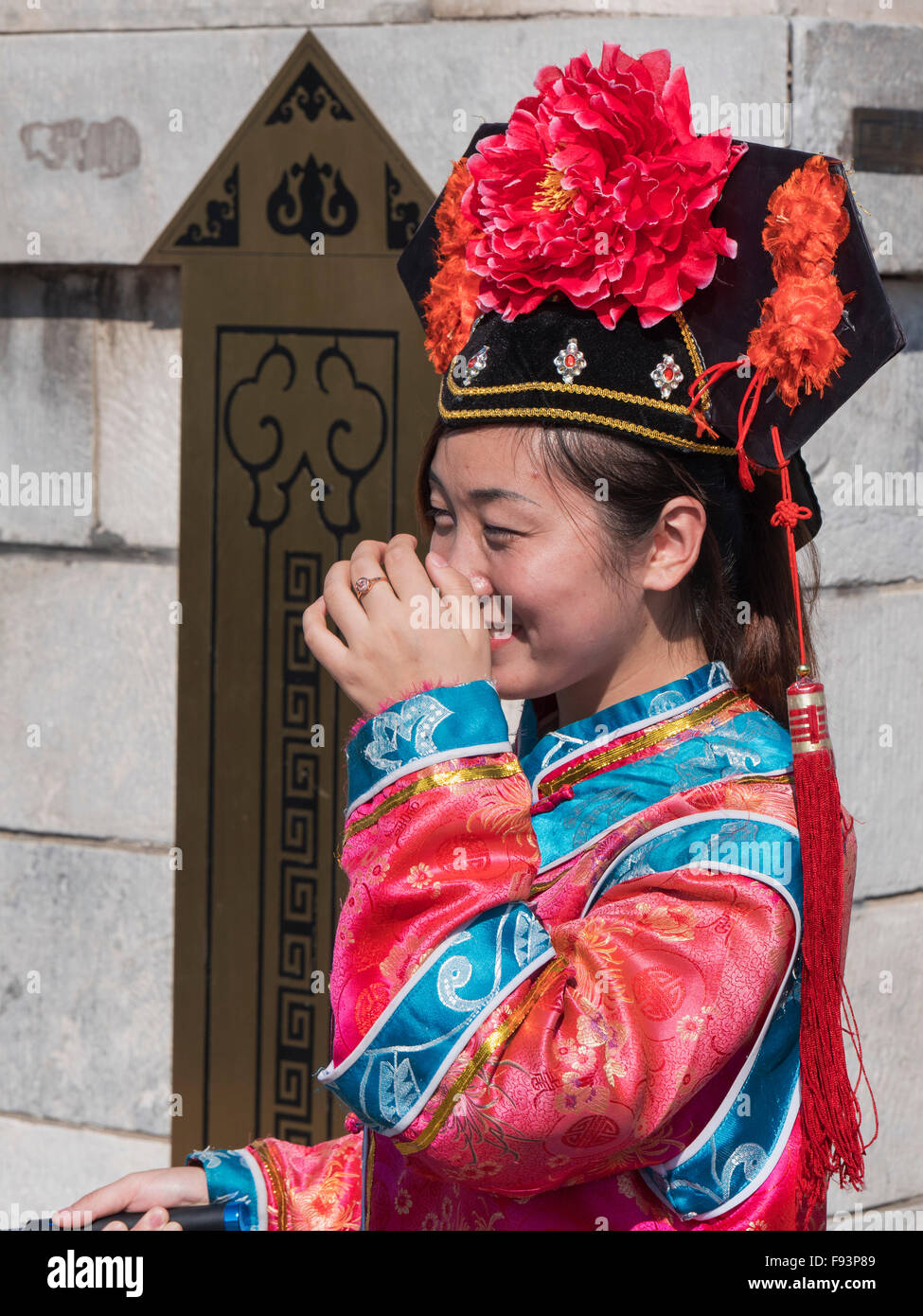 Tourists with traditional costume on Jingshan hill, Beijing, China, Asia Stock Photo