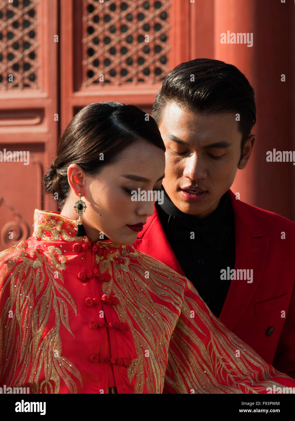 Bridal Couple in Cultural Palace of the working peopleim, Beijing, China, Asia Stock Photo