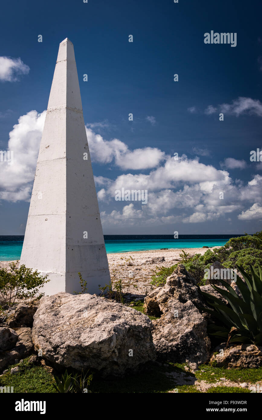 White salt delivery marker, Bonaire, Netherlands Antilles Stock Photo