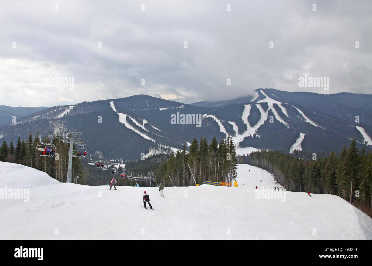 Ski track of Bukovel ski resort, Carpathian mountains, Ukraine Stock Photo