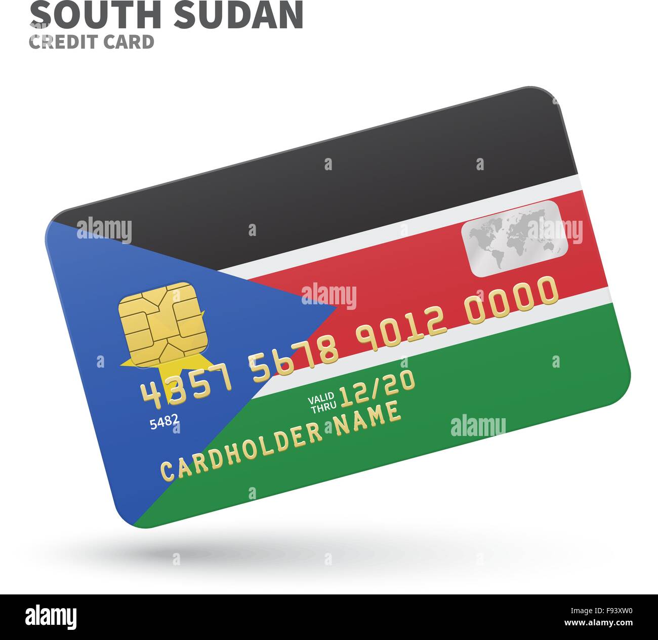 Credit card with South Sudan flag background for bank, presentations and business. Isolated on white Stock Vector
