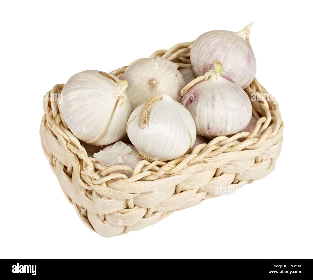 Several garlic onions in a basket isolated over white Stock Photo - Alamy