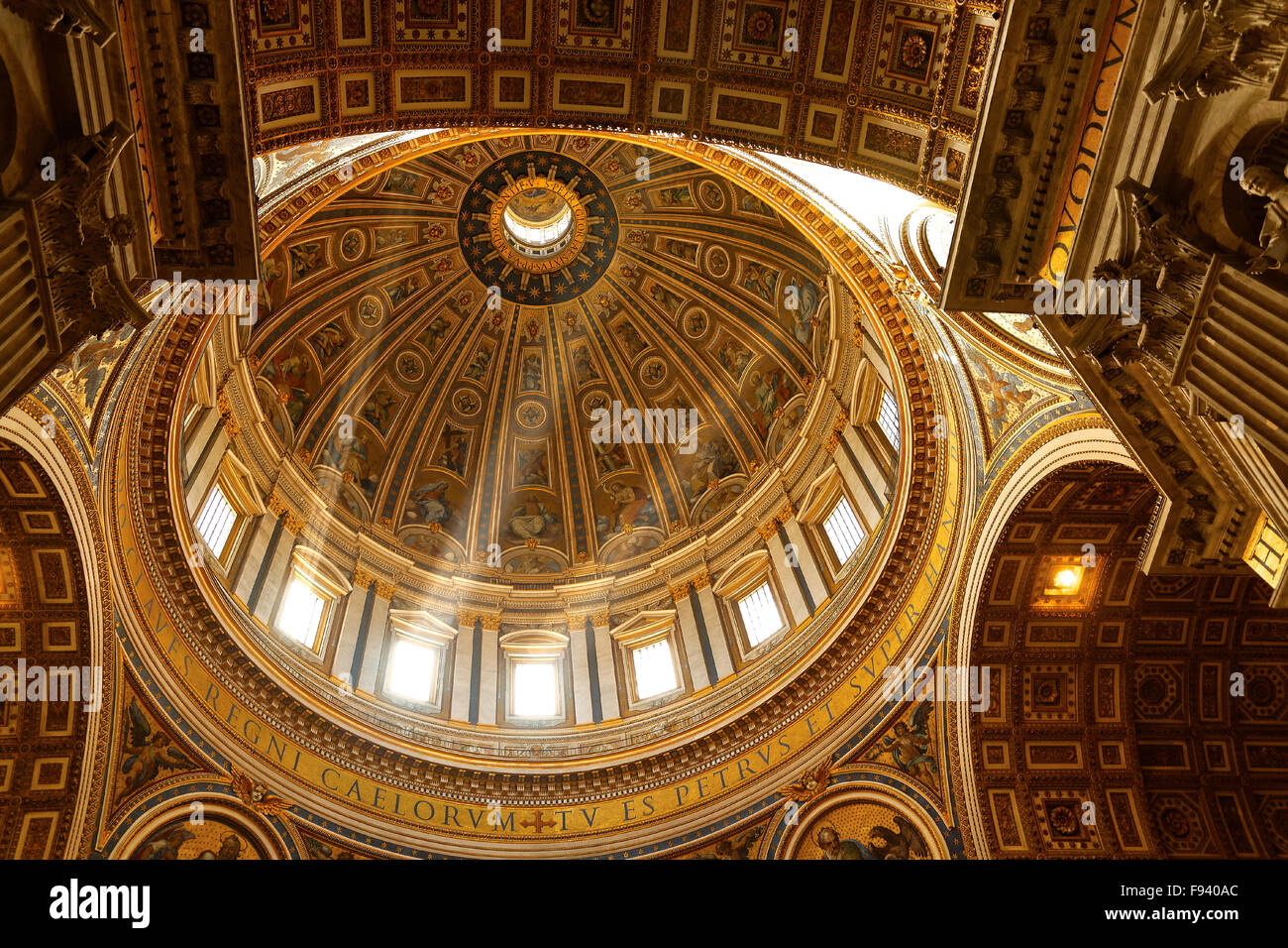 Vatican Dome from inside with a trinity of sun rays, at Saint Peter ...