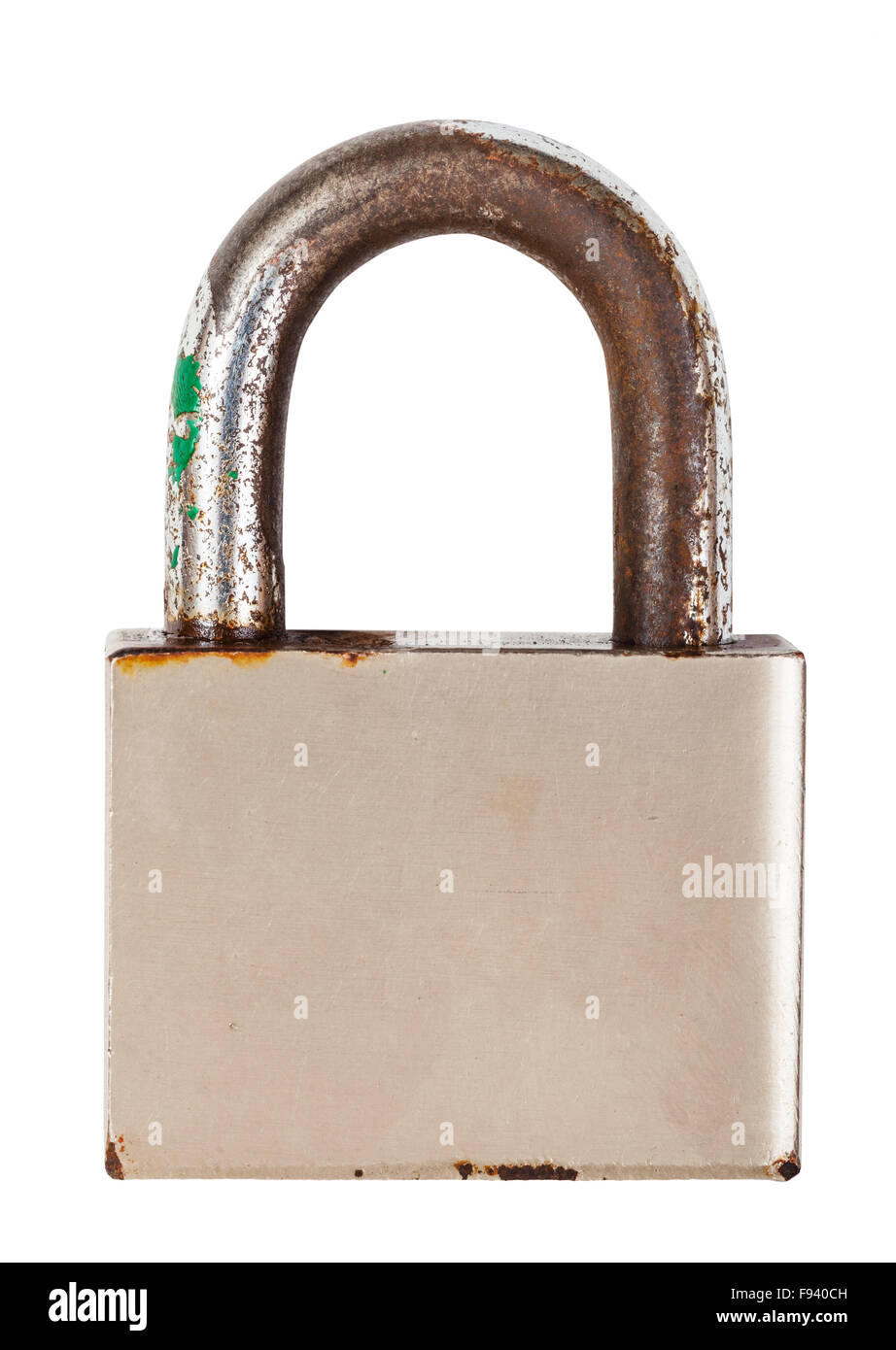 front view closed steel old padlock isolated on white background Stock ...
