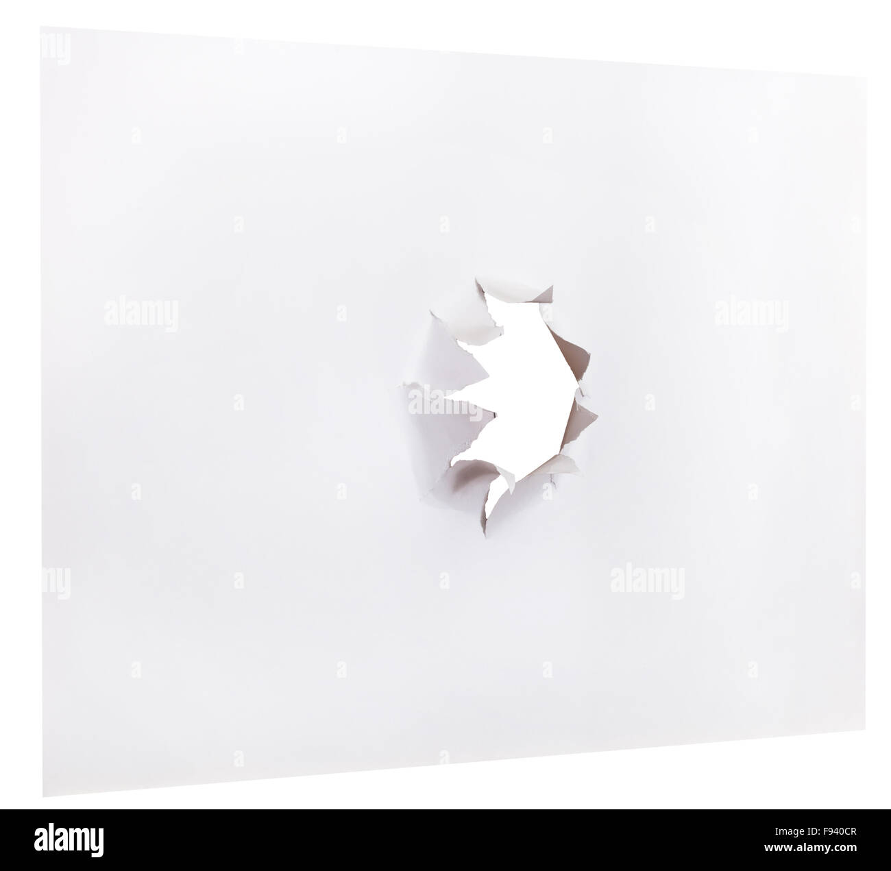 sheet of paper with punched hole isolated on white background Stock