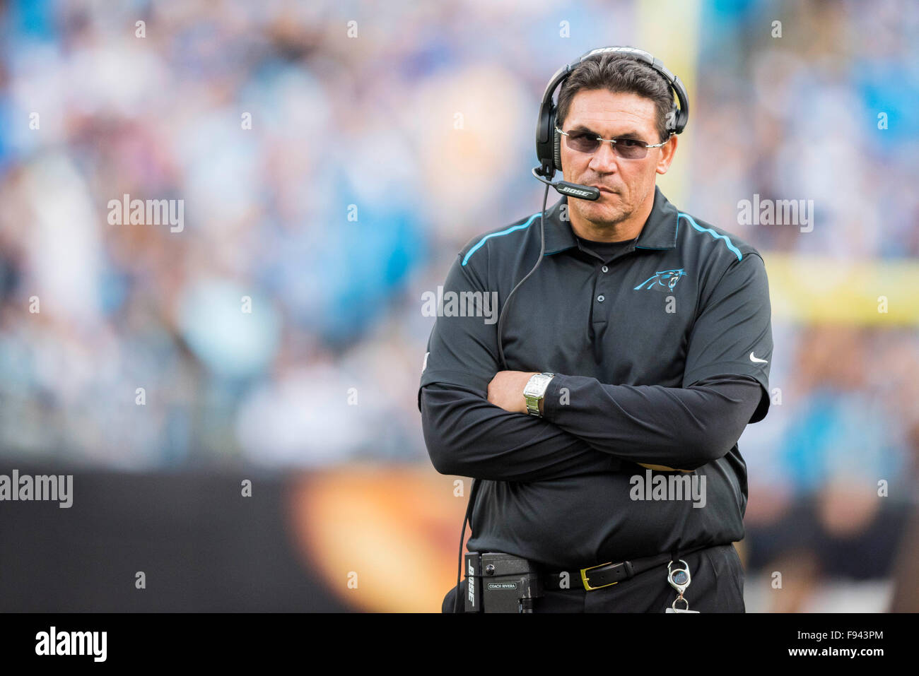 Carolina Panthers head coach Ron Rivera watches as his team plays the New  York Giants in the first half of NFL football game in Charlotte, North  Carolina on September 20, 2012. UPI/Nell