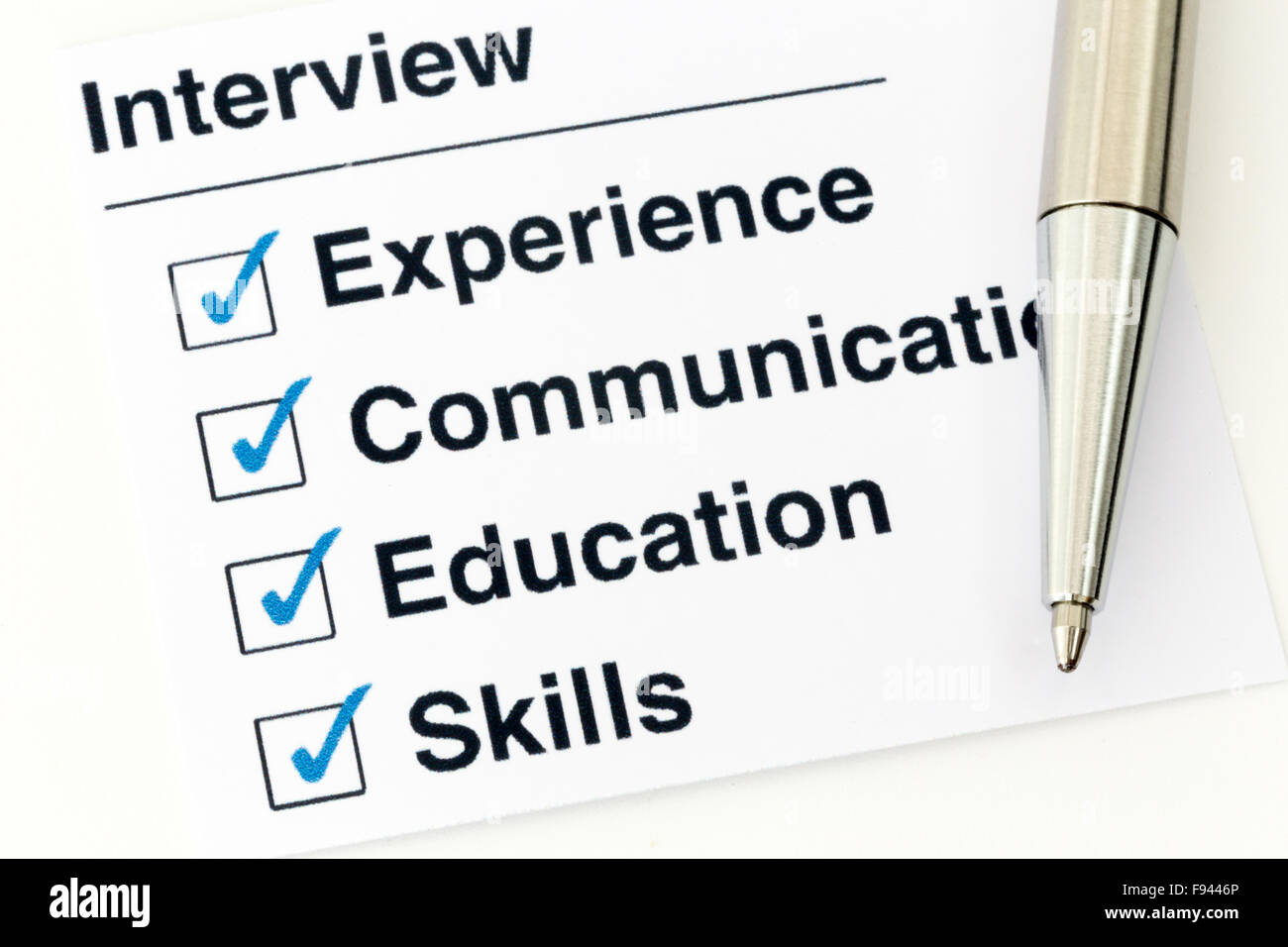 Job interview checklist with requirements Stock Photo - Alamy