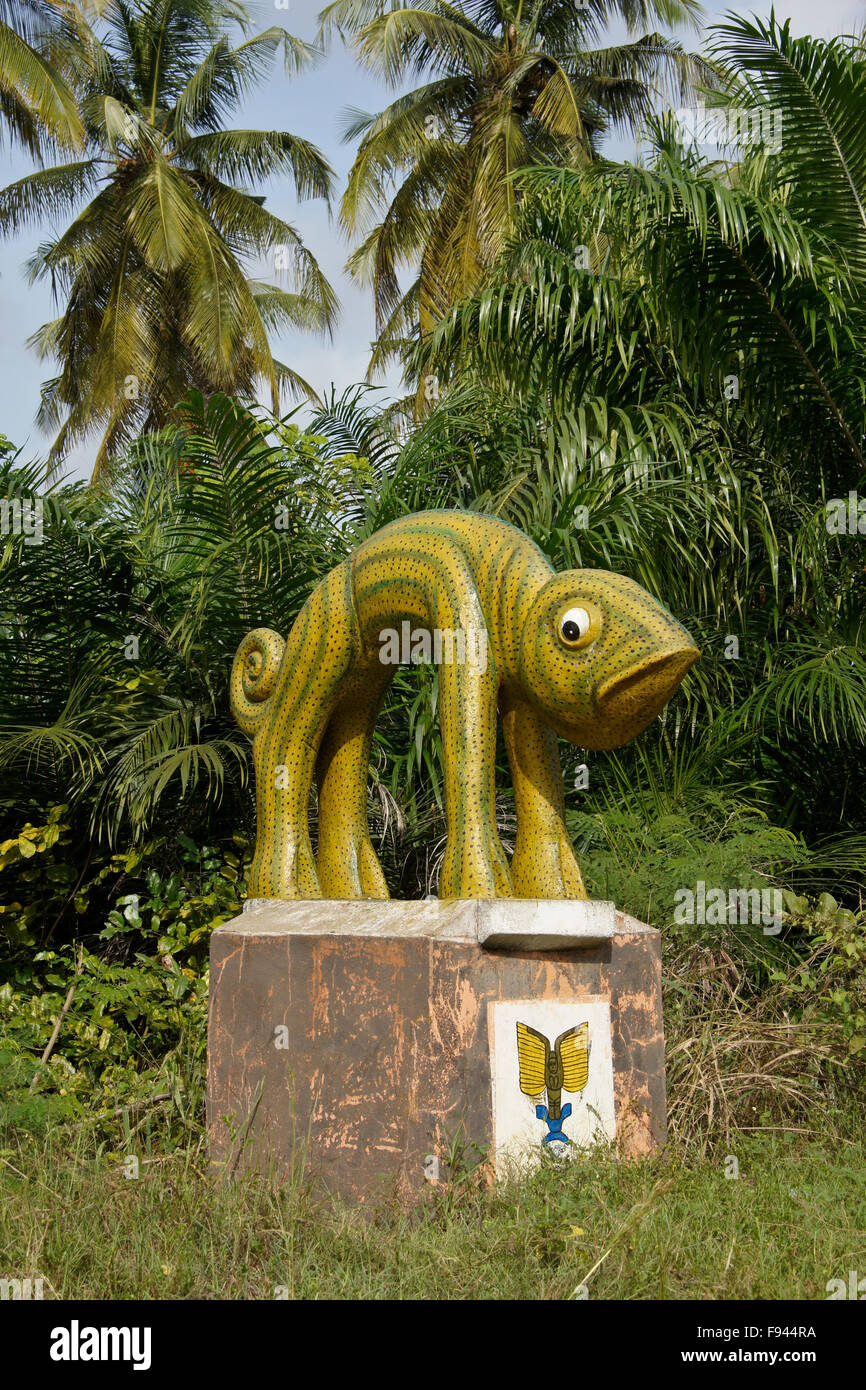 Statue of Segbo Lissa, chameleon god of nature, on La Route des Esclaves (Slave Road), Ouidah, Benin Stock Photo