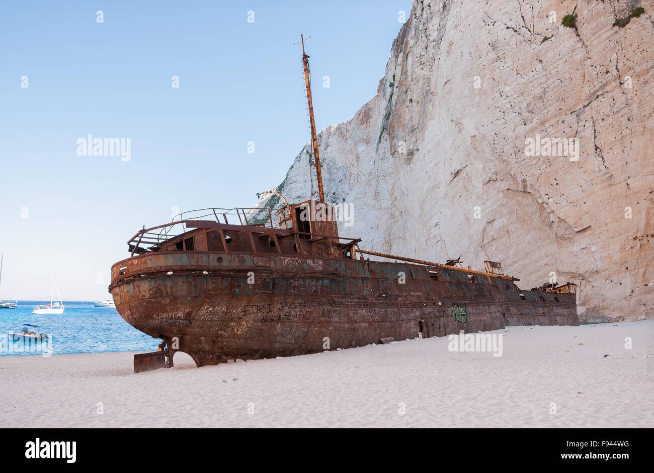 Famous shipwreck on Navagio Beach, Zakynthos, Greece Stock Photo