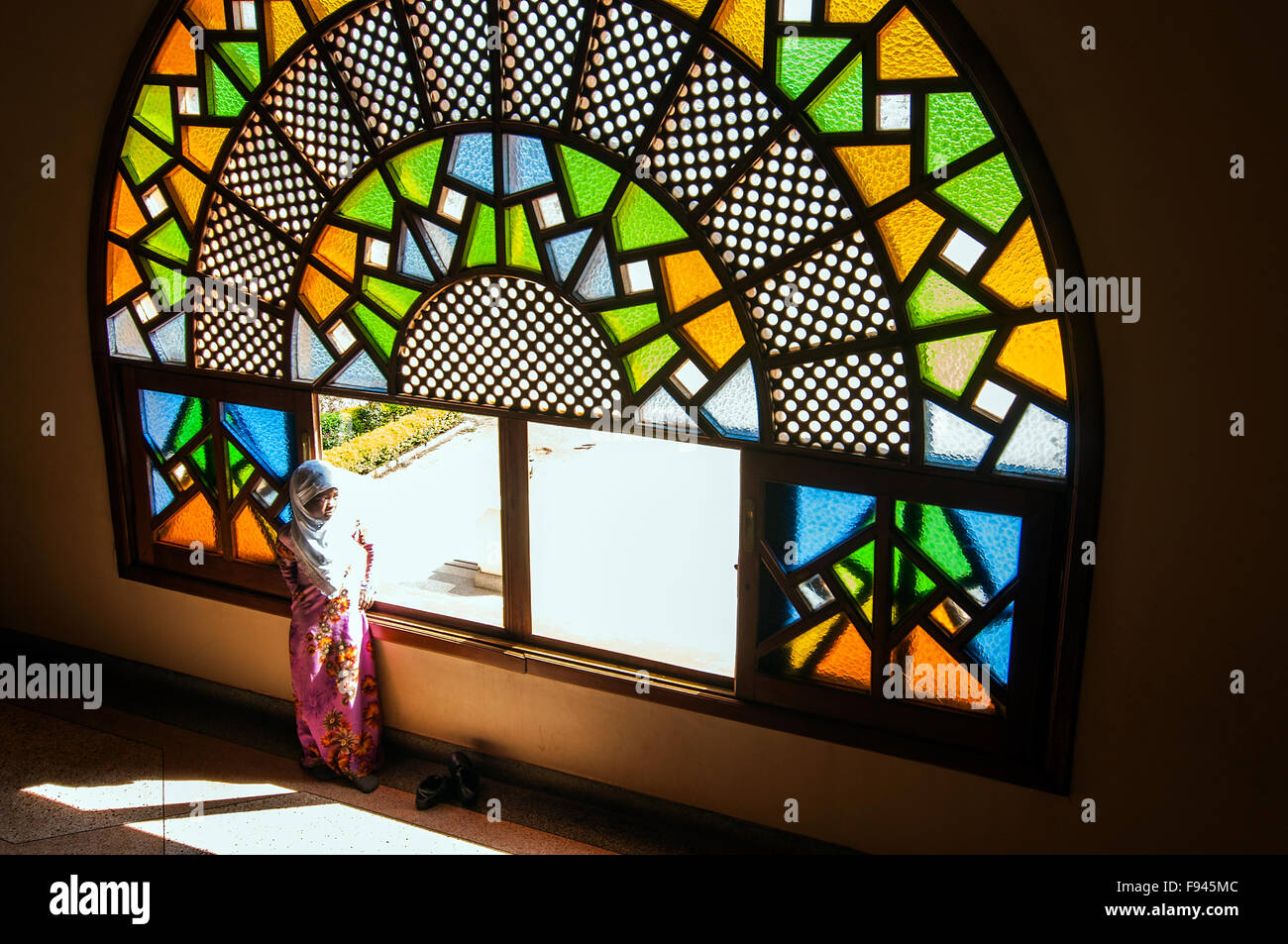 Small girl at Gaddafi National Mosque, Kampala, Uganda Stock Photo