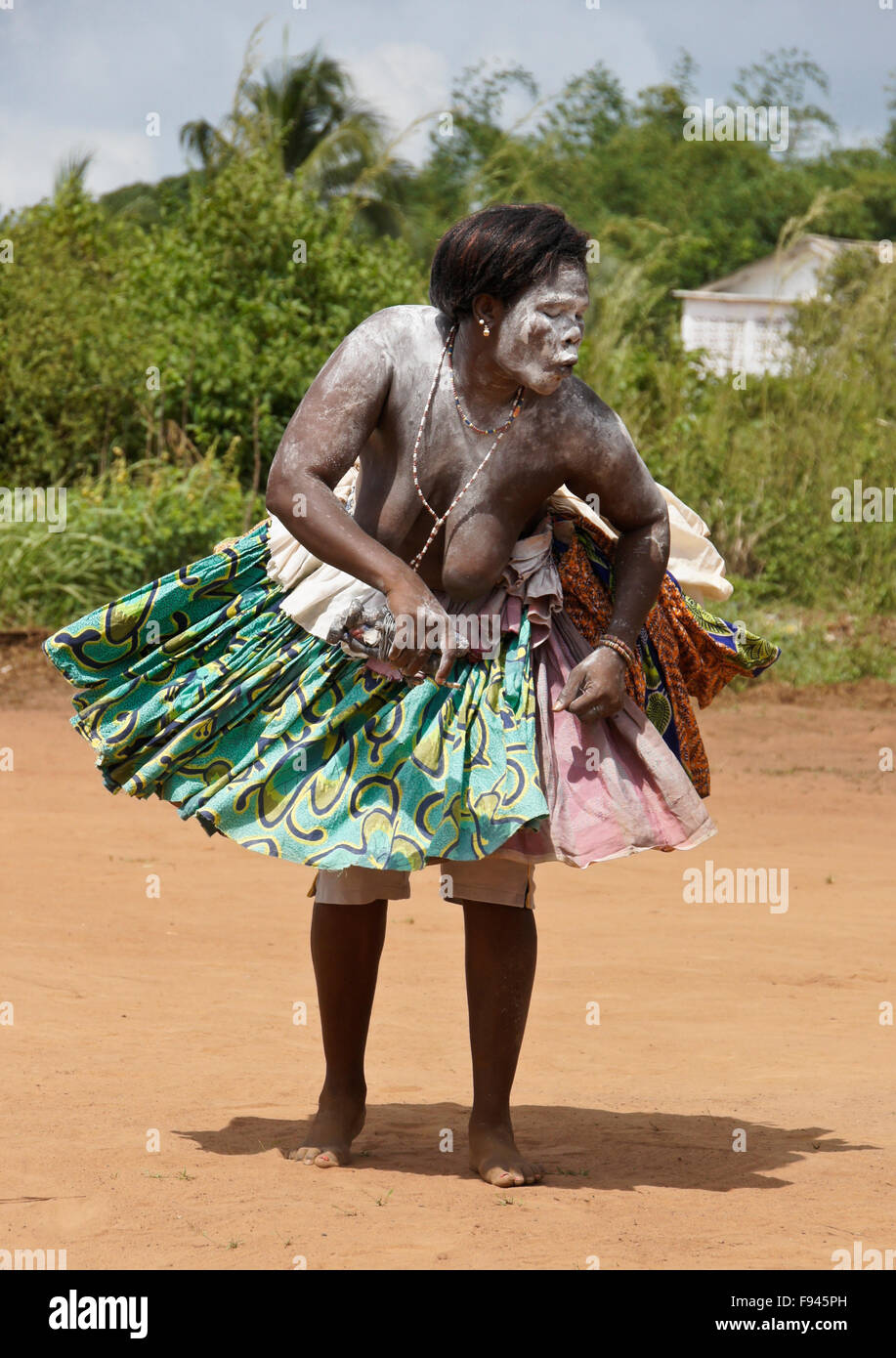 Vodun (voodoo) ceremony for Gambada divinity, where this woman is possessed by a spirit, village near Abomey, Benin Stock Photo