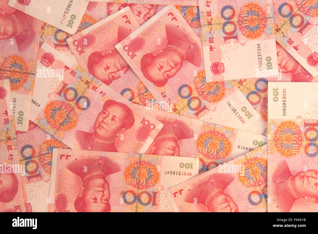 Chinese money background with 100 RMB bills Stock Photo