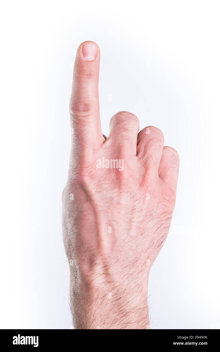 Man's hand mimic numbers on white background Stock Photo