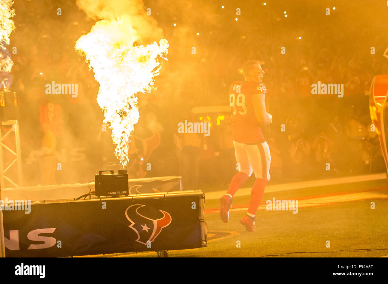 Houston, TX, USA. 13th Dec, 2015. Houston Texans defensive end J.J. Watt (99) takes the field during the NFL Sunday night football game between the New England Patriots and the Houston Texans at NRG Stadium in Houston, TX. Rudy Hardy/CSM/Alamy Live News Stock Photo