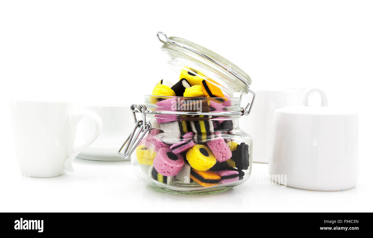 Liquorice Allsorts in a Jar on a white background Stock Photo Alamy