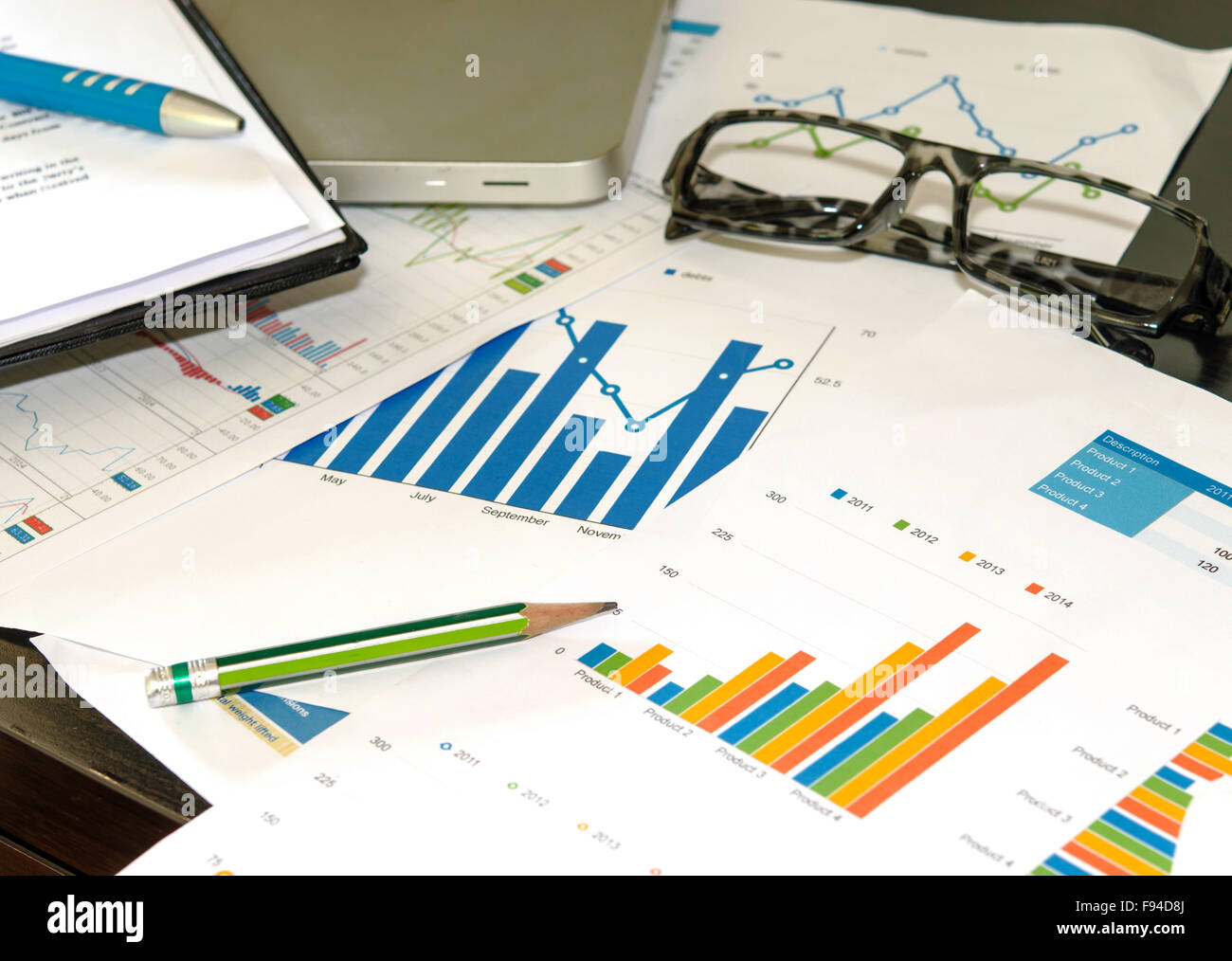 business workplace and computer and printed data sheet Stock Photo - Alamy