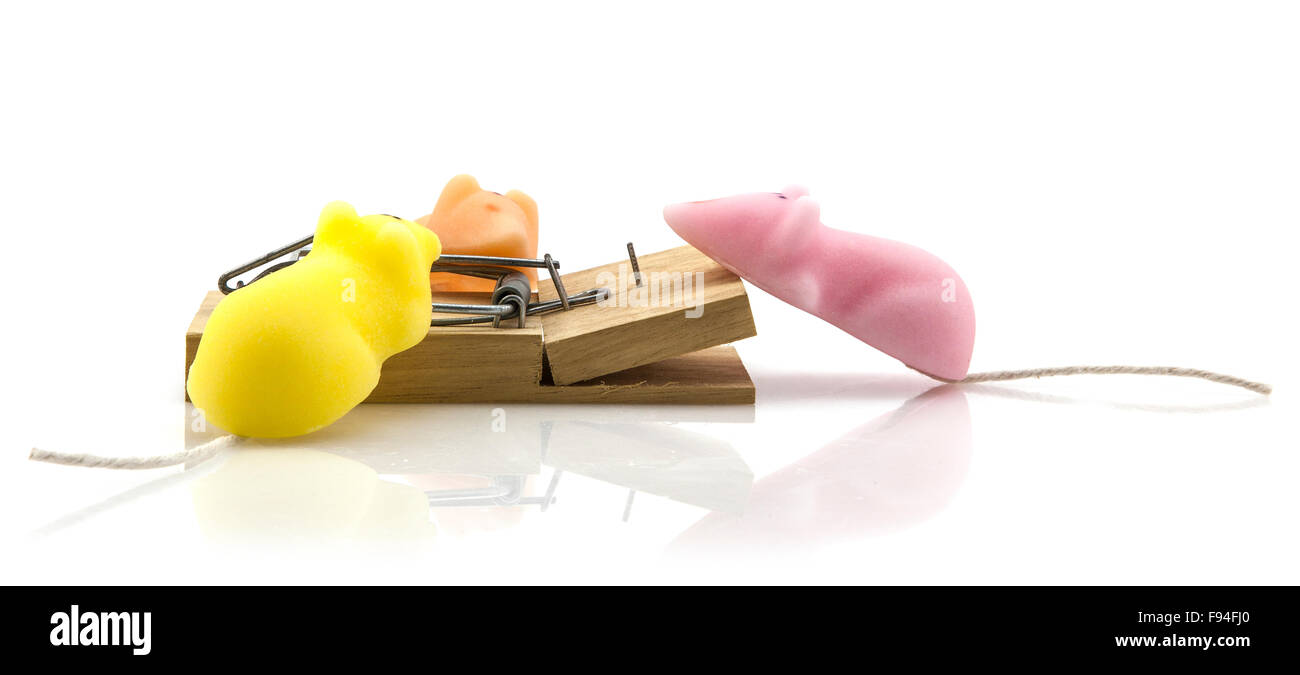 Sugar Mice with mouse trap Stock Photo
