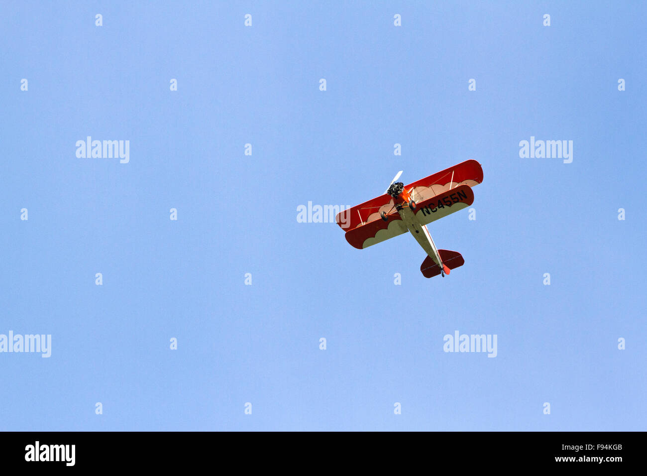 Curtiss-Wright Travel Air 4000 biplane in flight. Stock Photo