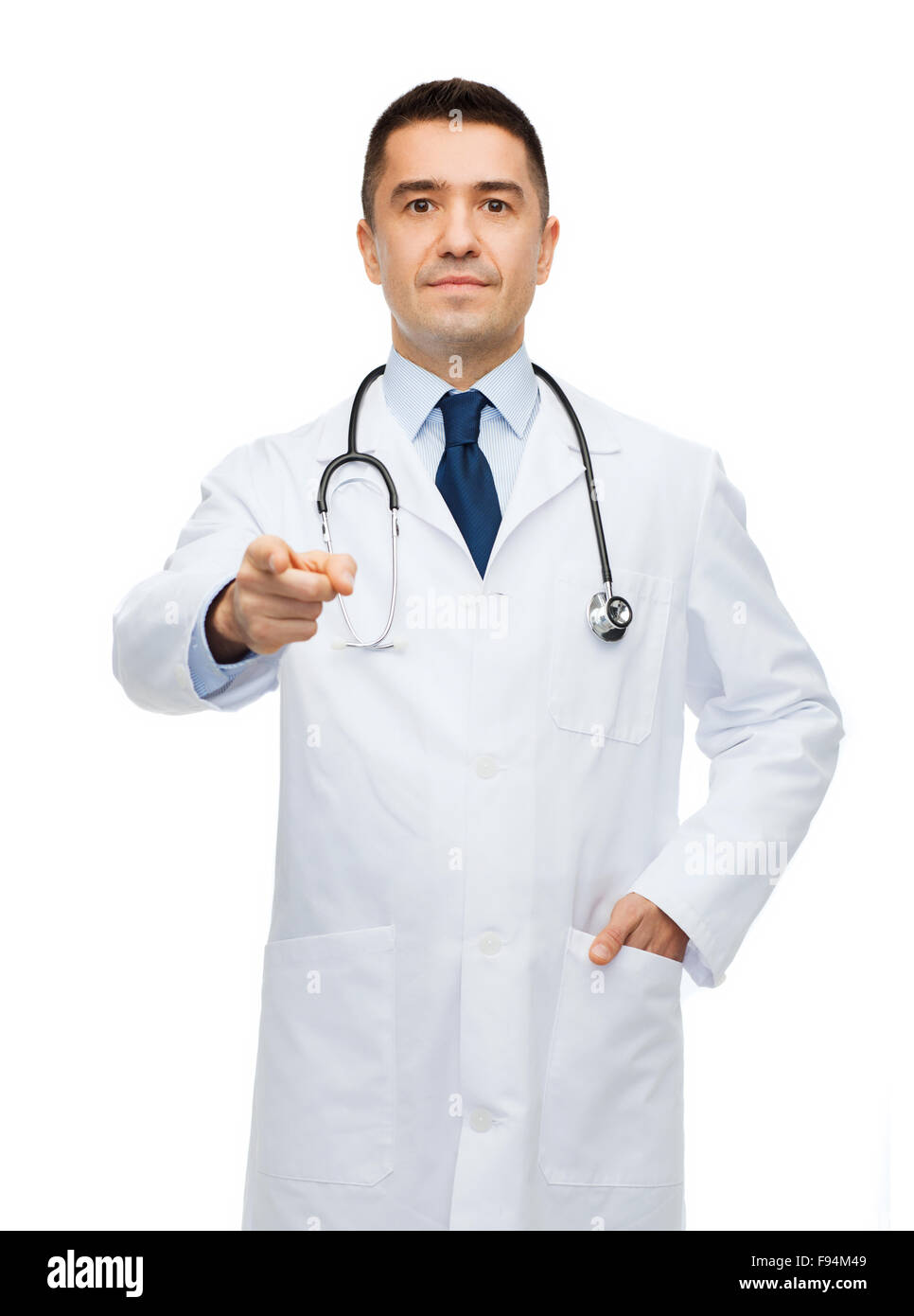 Male Doctor In White Coat Pointing At You Stock Photo Alamy