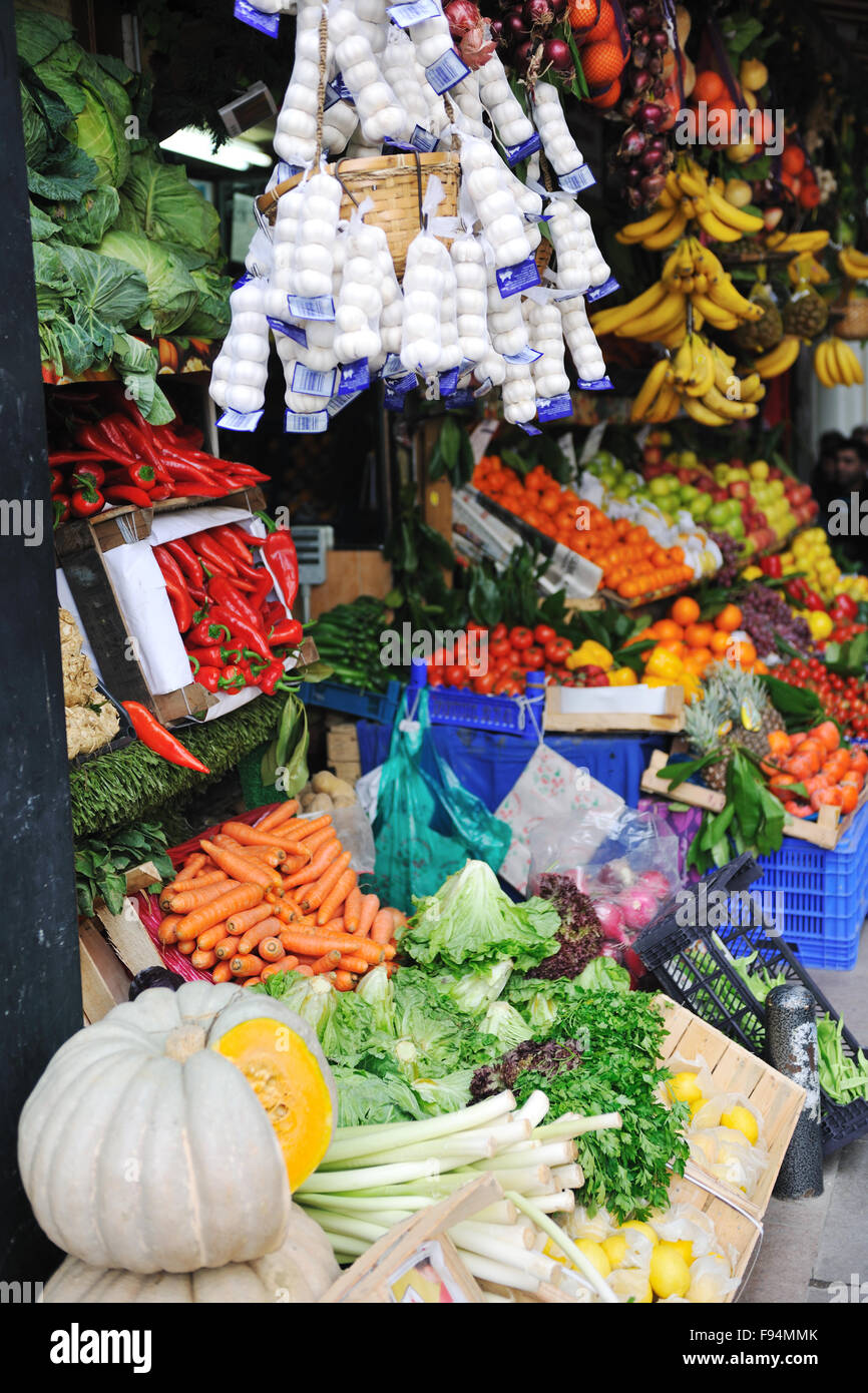 fresh healthy organic food fruits and vegetables at market Stock Photo ...