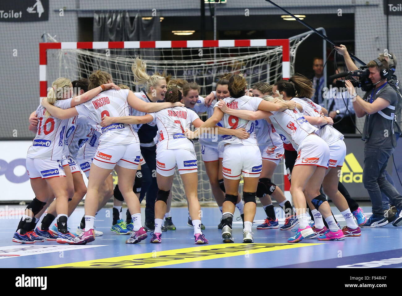 Frederikshavn, Denmark. 13th Dec, 2015. Norway's players celebrate