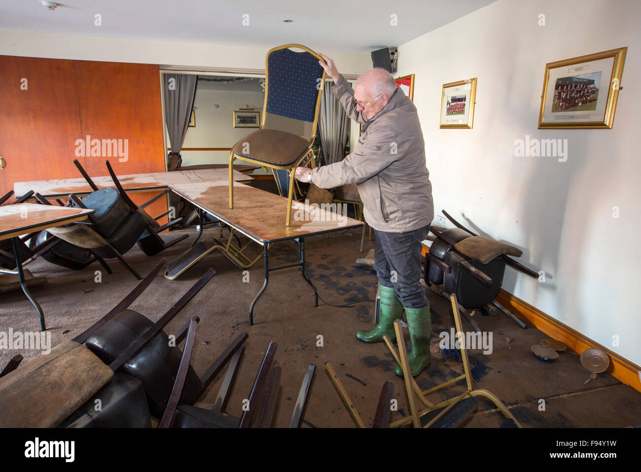 Carlisle Rugby Clubs, club house submerged by flood waters off Warwick Road in Carlisle, Cumbria on Tuesday 8th December 2015, after torrential rain from storm Desmond. The storm set a new British record for rainfall totals in a day with 341.4mm falling in 24 hours. Stock Photo