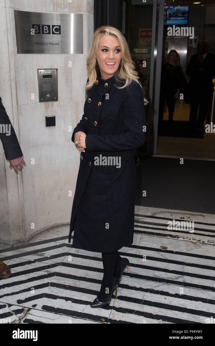 Carrie Underwood leaving the BBC Radio 2 studios after appearing as a guest on the Chris Evans Breakfast Show  Featuring: Carrie Underwood Where: London, United Kingdom When: 13 Nov 2015 Stock Photo