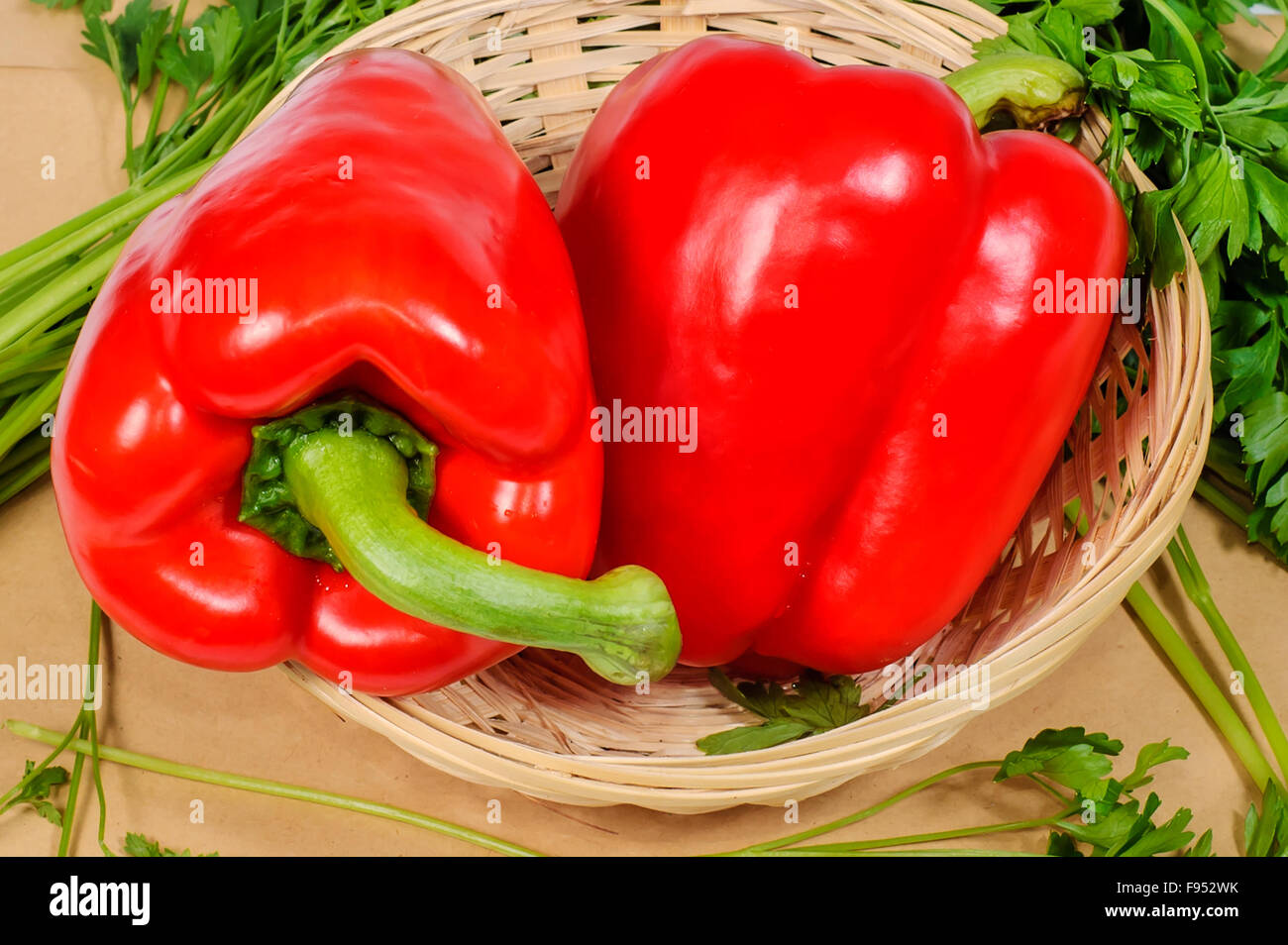 red bellpepper in a basket Stock Photo